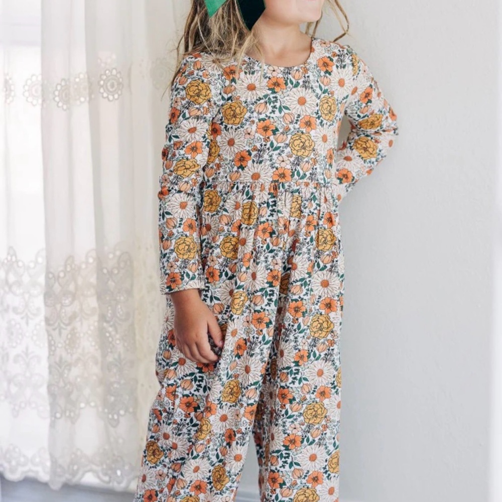 Cheeky Plum Kids Floral Romper - Orange and Yellow NWOT